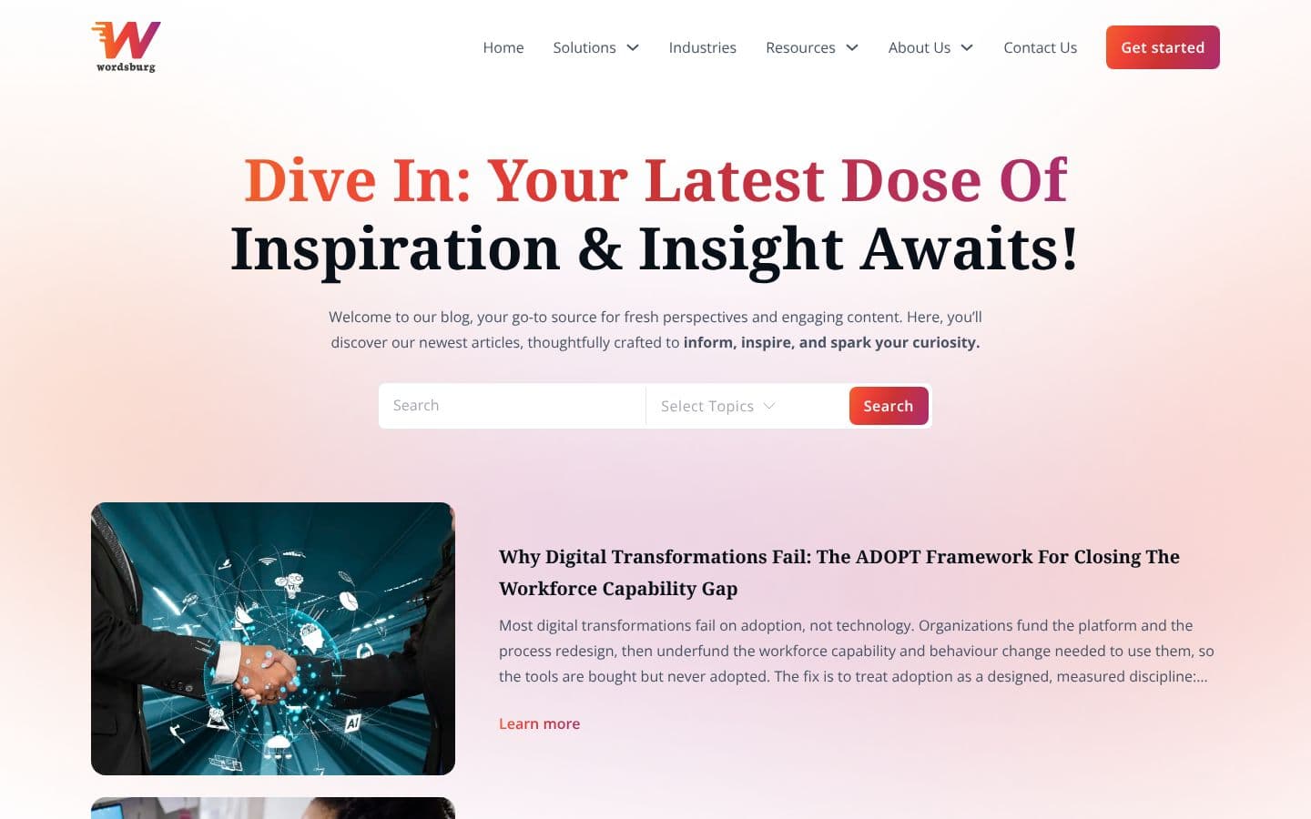 Blog index · search and topic filter